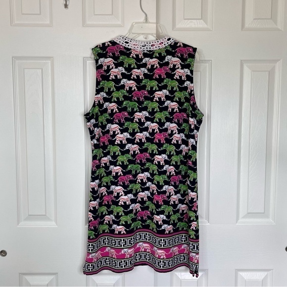 Crown & Ivy Elephant Print Preppy Embroidered A-Line Sleeveless Dress Medium - Picture 7 of 11